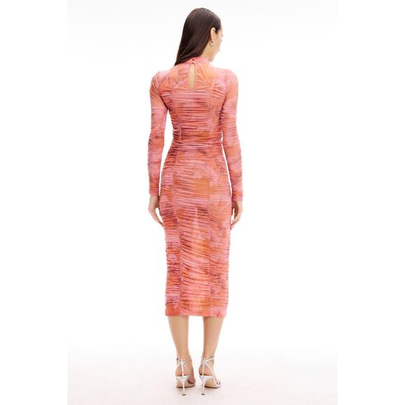 Rococo Sand Mabel Tie Dyed Ruched Long Sleeve Midi Dress in Pink & Orange Sz XS - Picture 4 of 15